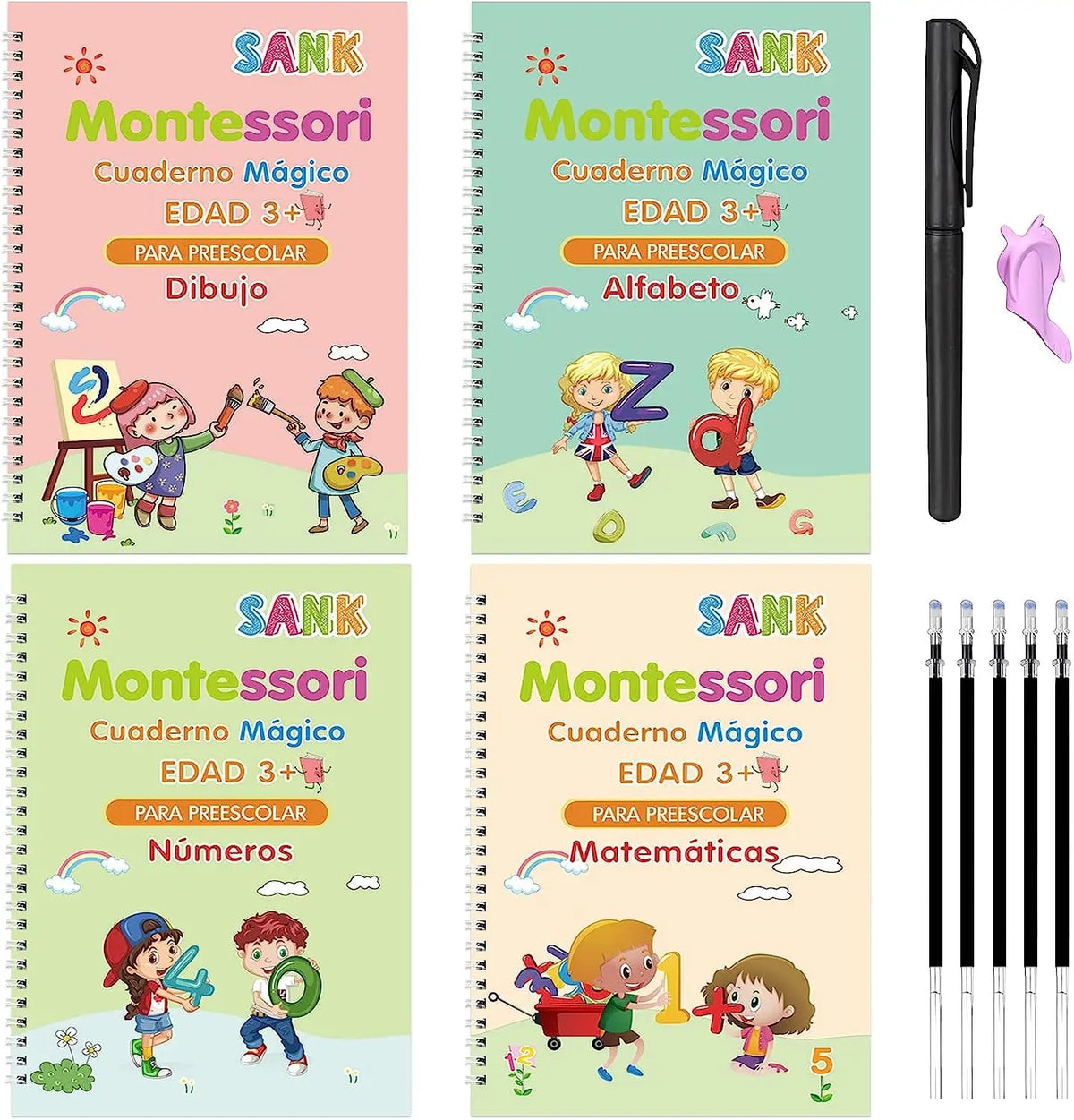 Cuaderno Mágico Reutilizable para Niños – Kit de Aprendizaje 4 en 1 con Tinta que Desaparece